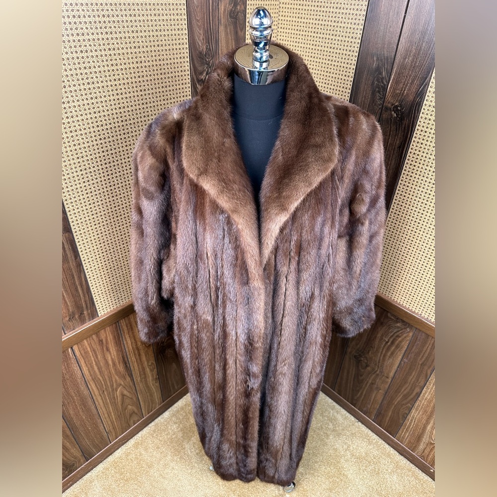 LABELLE FOURRURE FULL LENGTH BROWN RANCH MINK FUR COAT JACKET SIZE 2XL - Picture 2 of 11
